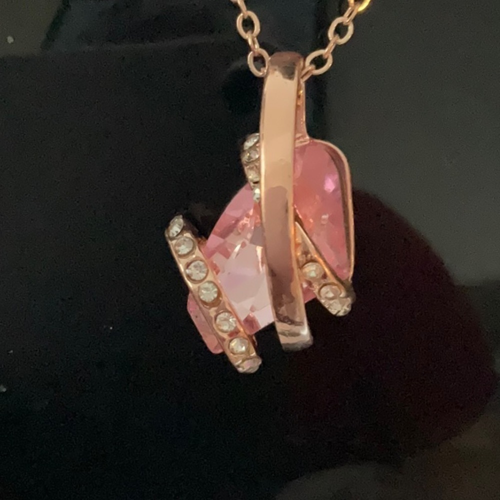 Rose Gold Pendant Pink Stone Crystals